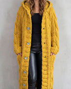 Women's Long Cardigan in Cable Knit with Hood and Button Front – Lottie Rose