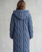 Women's Long Cardigan in Cable Knit with Hood and Button Front – Lottie Rose