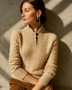 Women's Cable Knit Jumper Sweater with Button Neck and Stand Collar – Celeste Jane