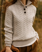 Women's Cable Knit Jumper Sweater with Button Neck and Stand Collar – Celeste Jane