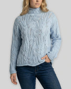 Women's Jumper with Turtleneck, Cable Knit and Pointelle Detail – Willa Grey
