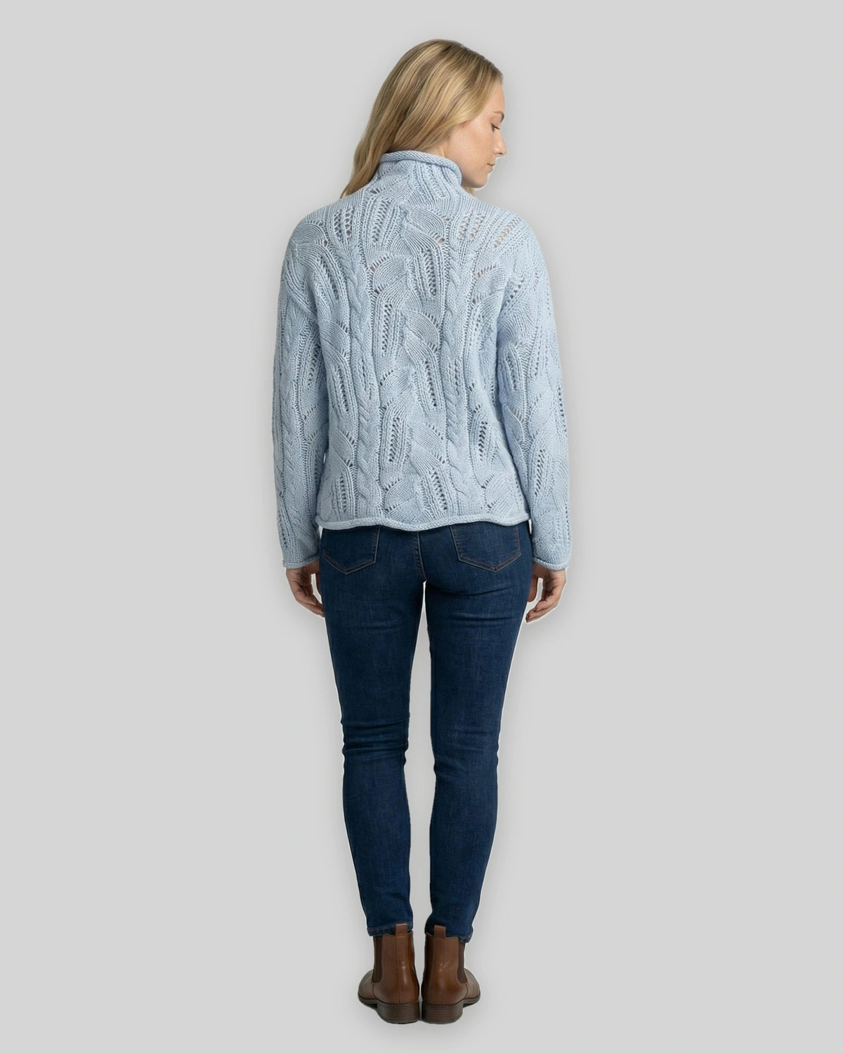 Women's Jumper with Turtleneck, Cable Knit and Pointelle Detail – Willa Grey