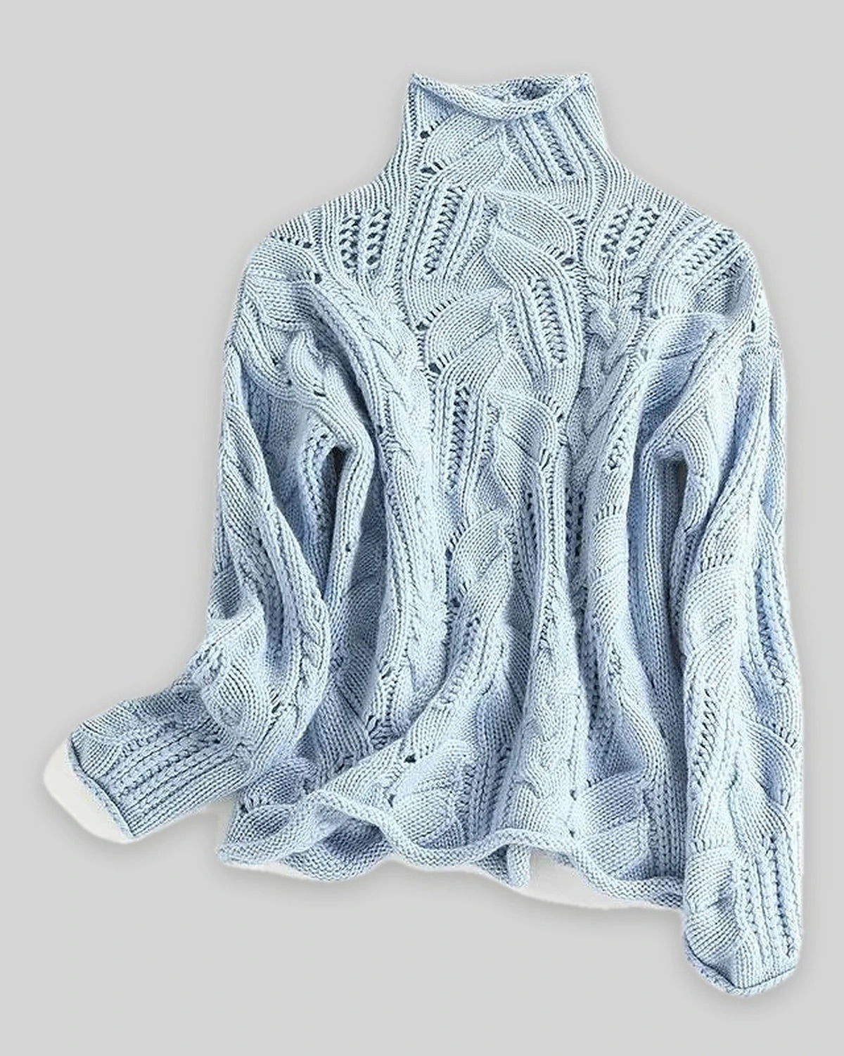 Women's Jumper with Turtleneck, Cable Knit and Pointelle Detail – Willa Grey