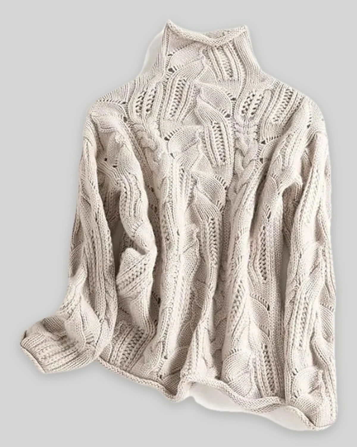 Women's Jumper with Turtleneck, Cable Knit and Pointelle Detail – Willa Grey