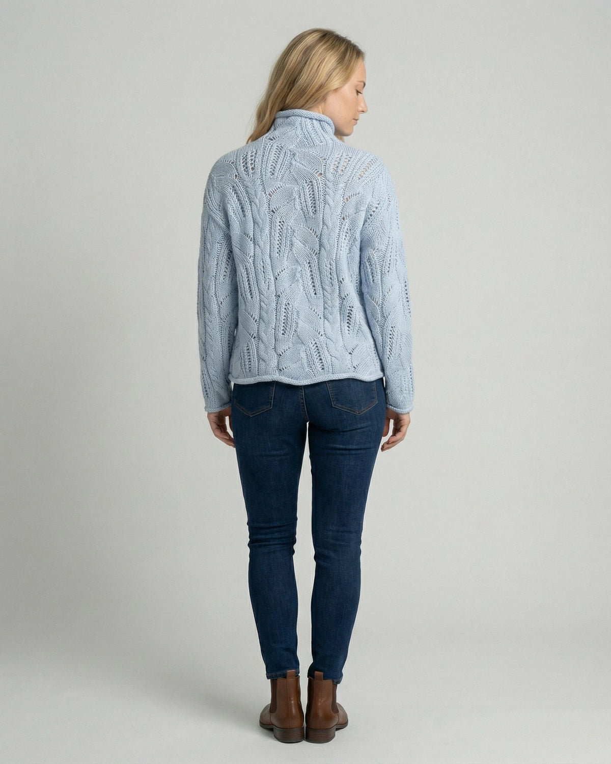 Women's Jumper with Turtleneck, Cable Knit and Pointelle Detail – Willa Grey