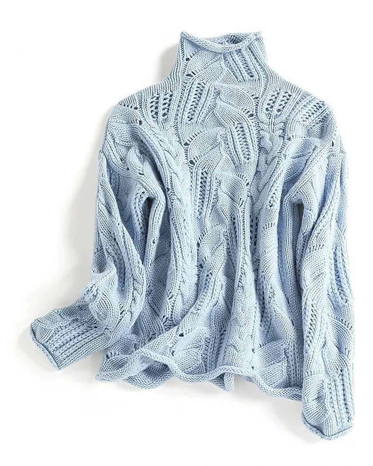 Women's Jumper with Turtleneck, Cable Knit and Pointelle Detail – Willa Grey