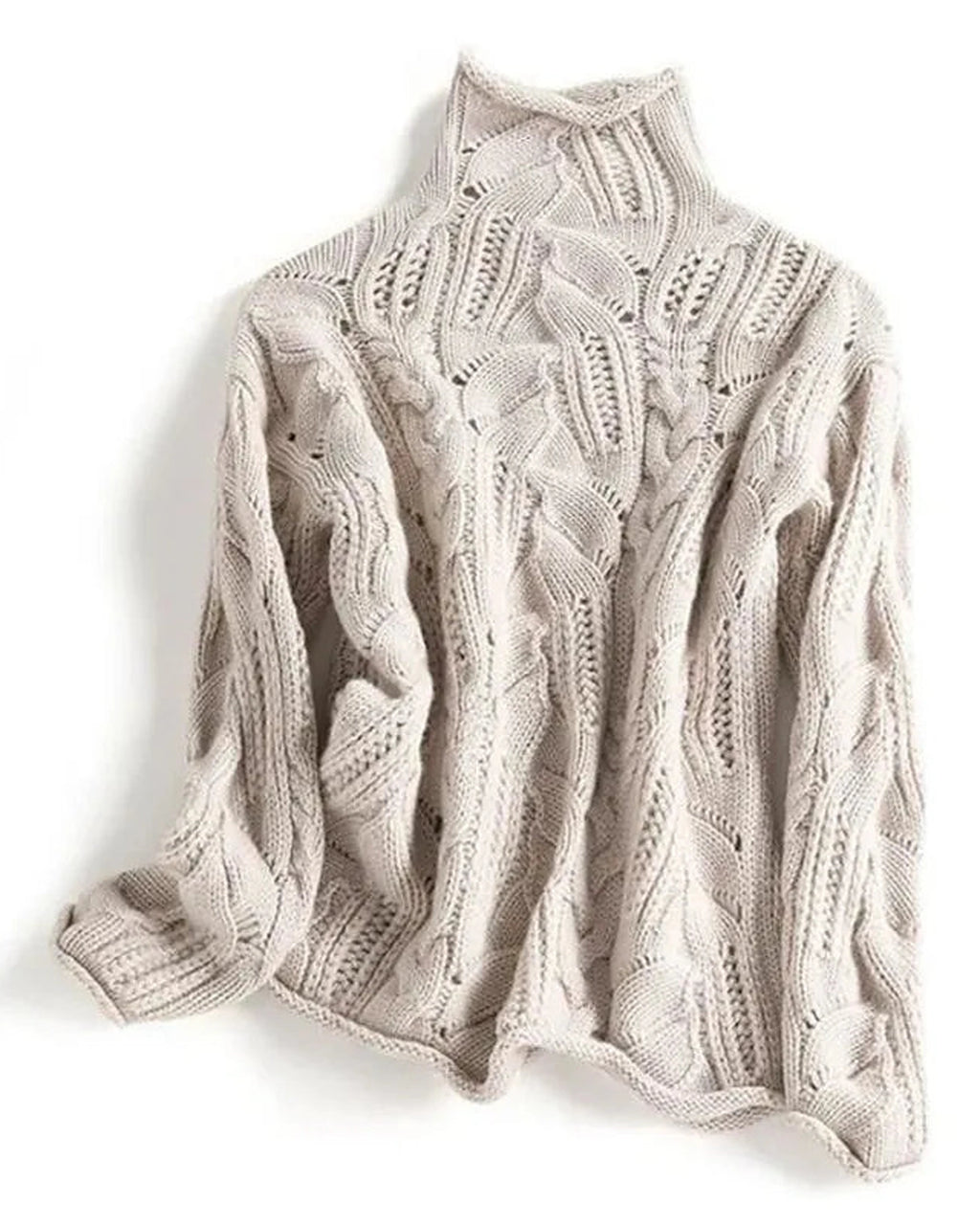 Women's Jumper with Turtleneck, Cable Knit and Pointelle Detail – Willa Grey