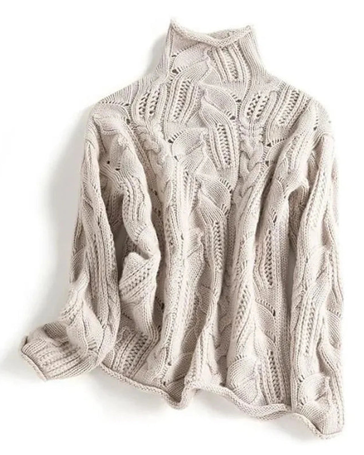 Women's Jumper with Turtleneck, Cable Knit and Pointelle Detail – Willa Grey