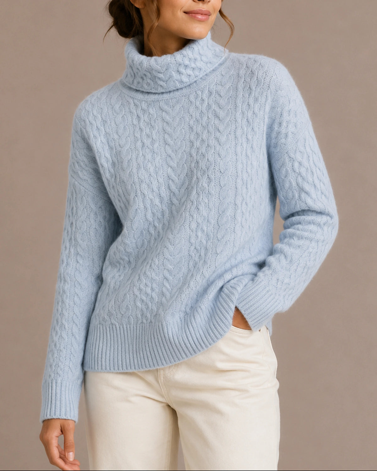 Women's Cable Knit Turtleneck Jumper with Ribbed Cuffs and Hem, Chunky Knit Sweater – Willa