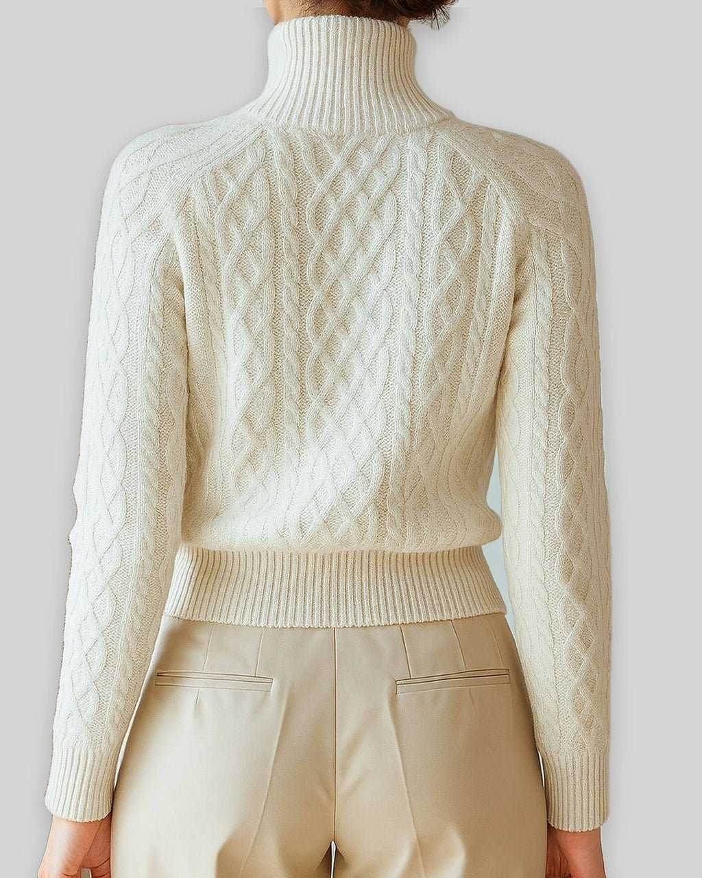 Women's Cardigan Sweater for Ladies, Cable Knit Zip Up with Stand Collar in White – Pippa Jane