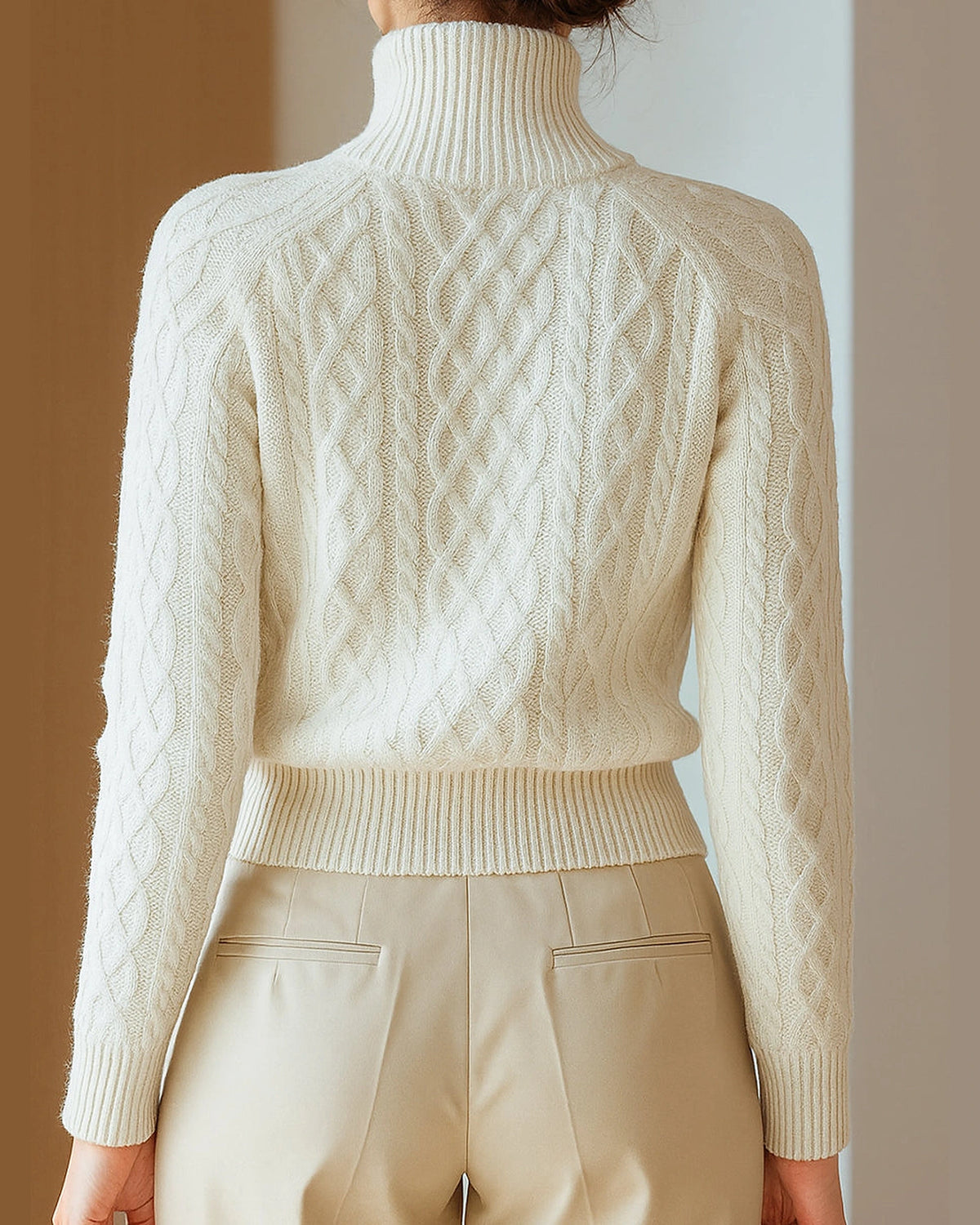 Women's Cardigan Sweater for Ladies, Cable Knit Zip Up with Stand Collar in White – Pippa Jane