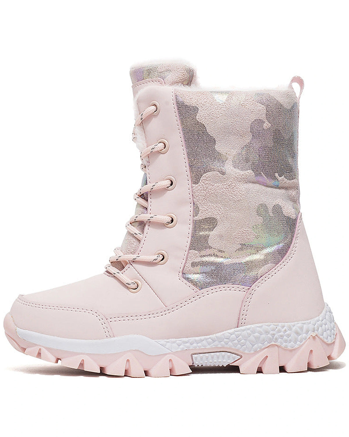 Women's Camo Print Lace-Up Mid-Calf Snow Boots with Faux Fur Trim – Maya Lou
