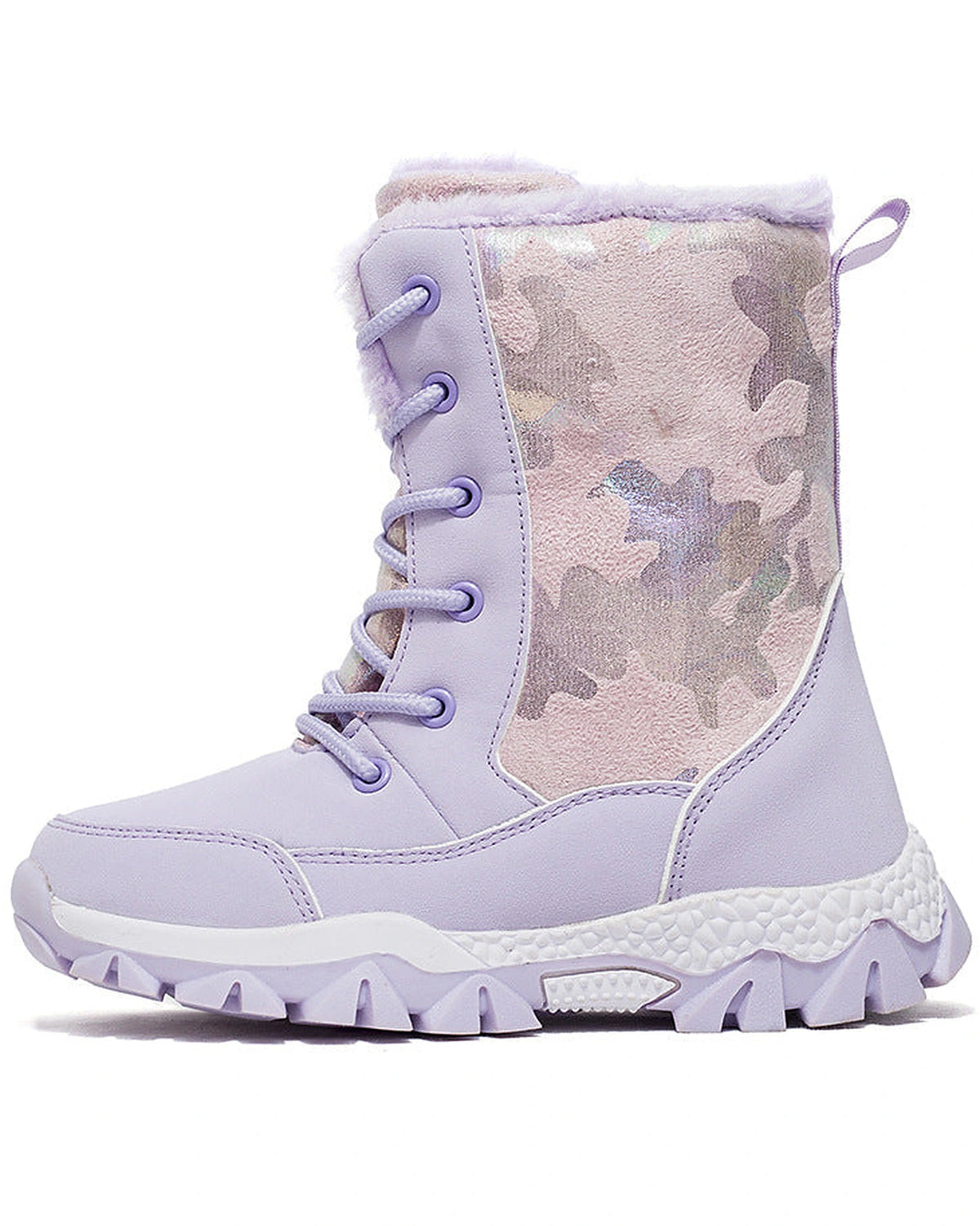 Women's Camo Print Lace-Up Mid-Calf Snow Boots with Faux Fur Trim – Maya Lou