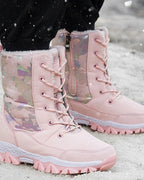 Women's Camo Print Lace-Up Mid-Calf Snow Boots with Faux Fur Trim – Maya Lou