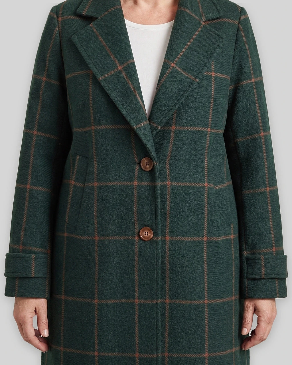 Women's Coat in Check Wool with Notch Lapel and Two-Button Front – Gemma Grey