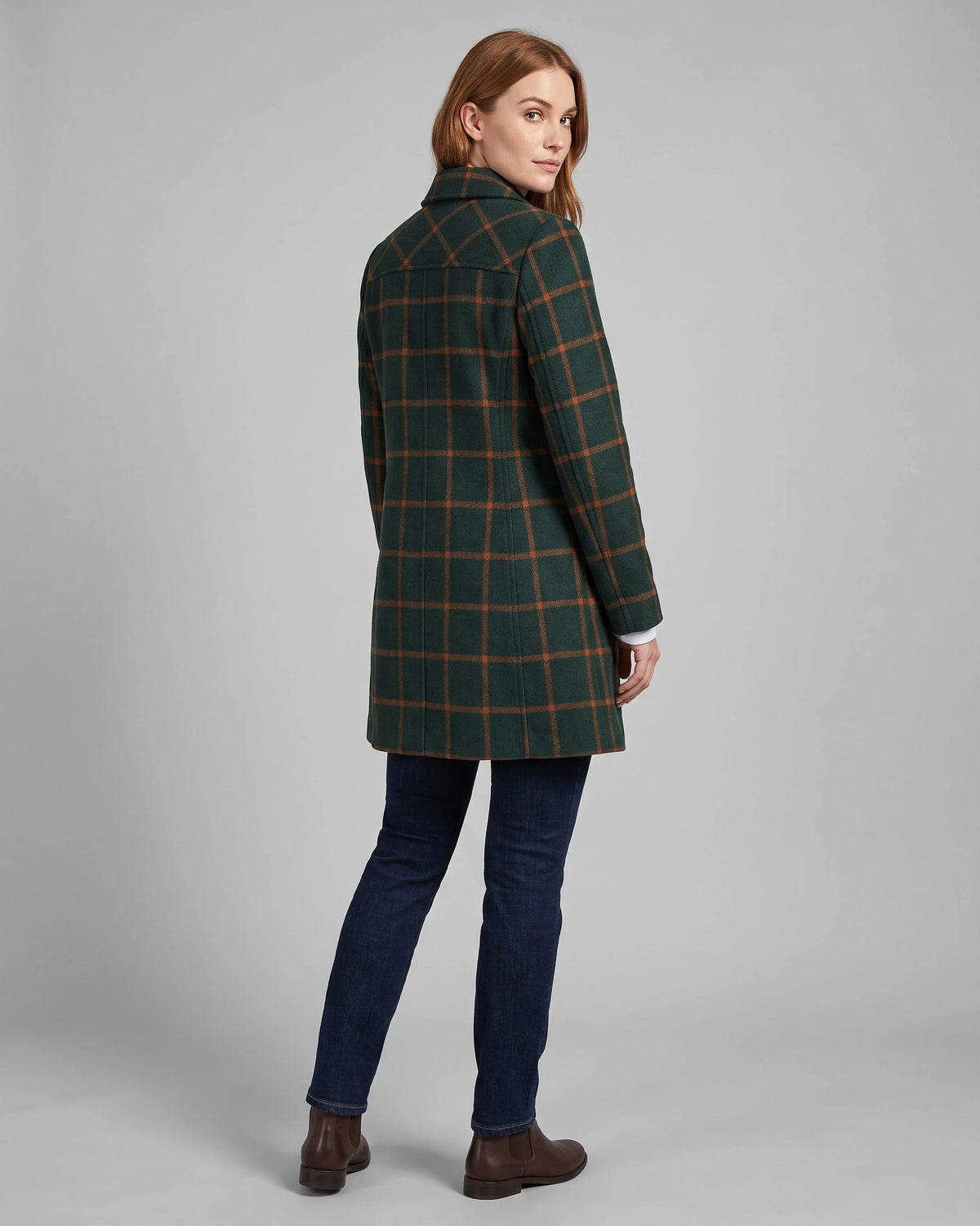 Women's Coat in Check Wool with Notch Lapel and Two-Button Front – Gemma Grey