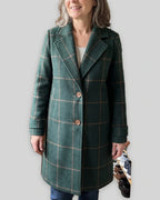 Women's Coat in Check Wool with Notch Lapel and Two-Button Front – Gemma Grey