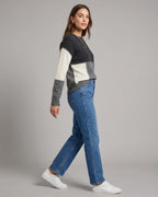 Women's Chunky Knit Jumper in Colour Block with Contrast Stitch Detail – Nell Grey