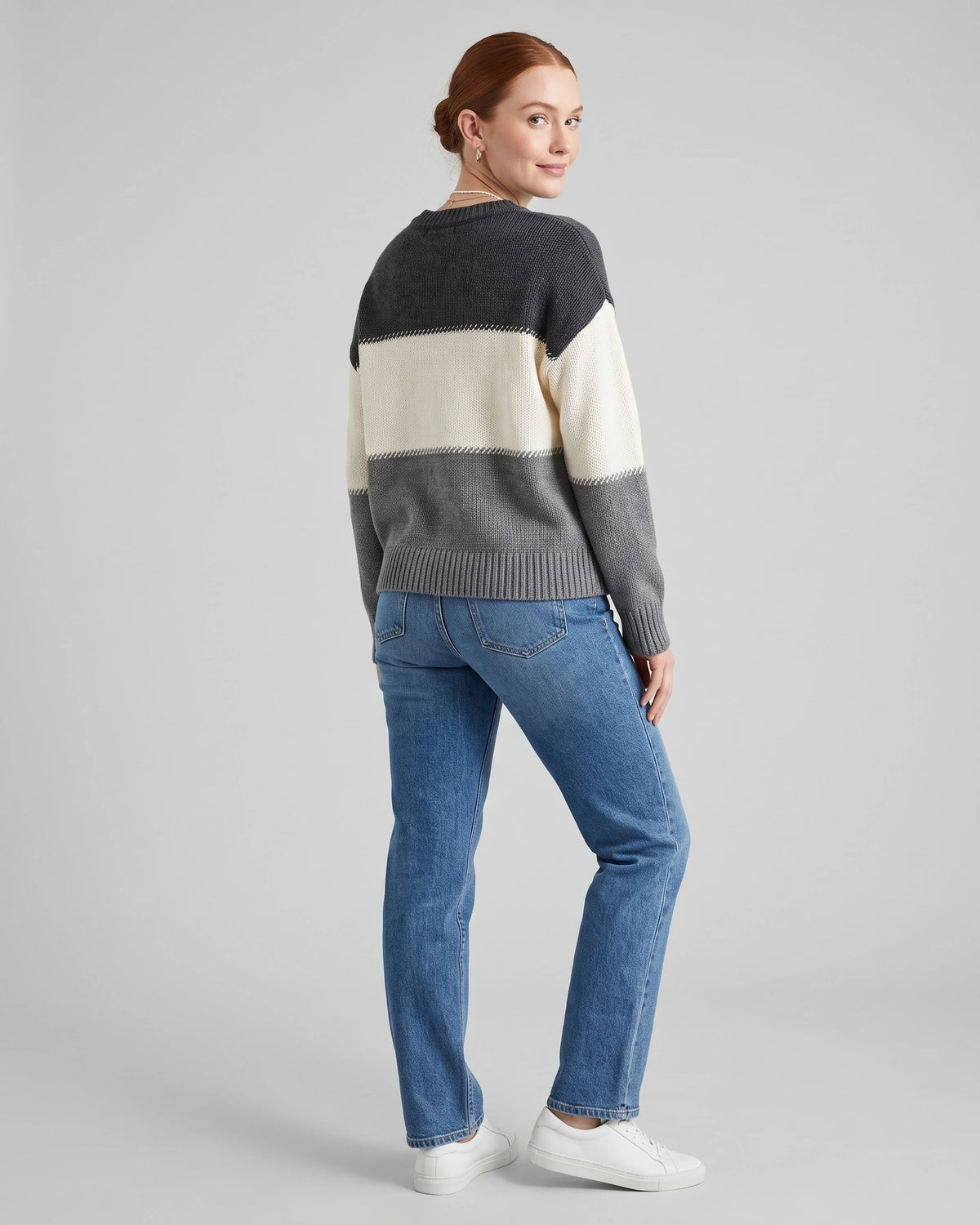 Women's Chunky Knit Jumper in Colour Block with Contrast Stitch Detail – Nell Grey