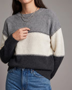 Women's Chunky Knit Jumper in Colour Block with Contrast Stitch Detail – Nell Grey