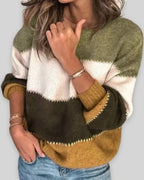 Women's Chunky Knit Jumper in Colour Block with Contrast Stitch Detail – Nell Grey