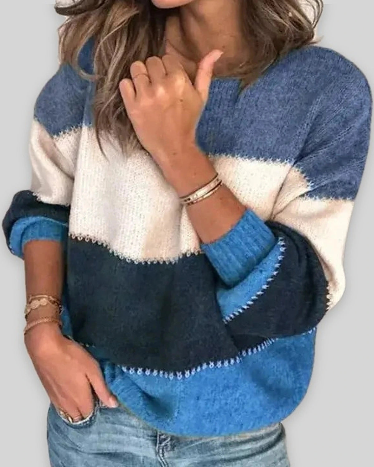 Women's Chunky Knit Jumper in Colour Block with Contrast Stitch Detail – Nell Grey