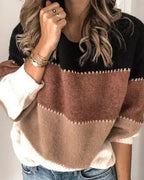 Women's Chunky Knit Jumper in Colour Block with Contrast Stitch Detail – Nell Grey