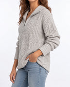 Women's Chunky Knit Jumper with Quarter Zip and Fold-Over Collar, Relaxed Fit – Florence