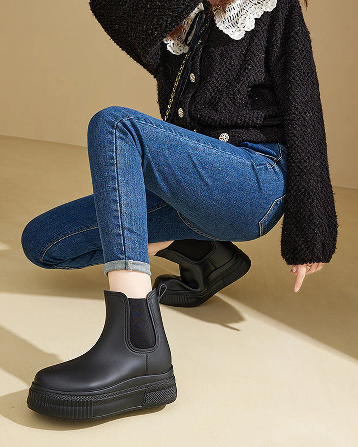 Women's Chunky Platform Chelsea Boots with Elastic Side Panels – Nadia Grey