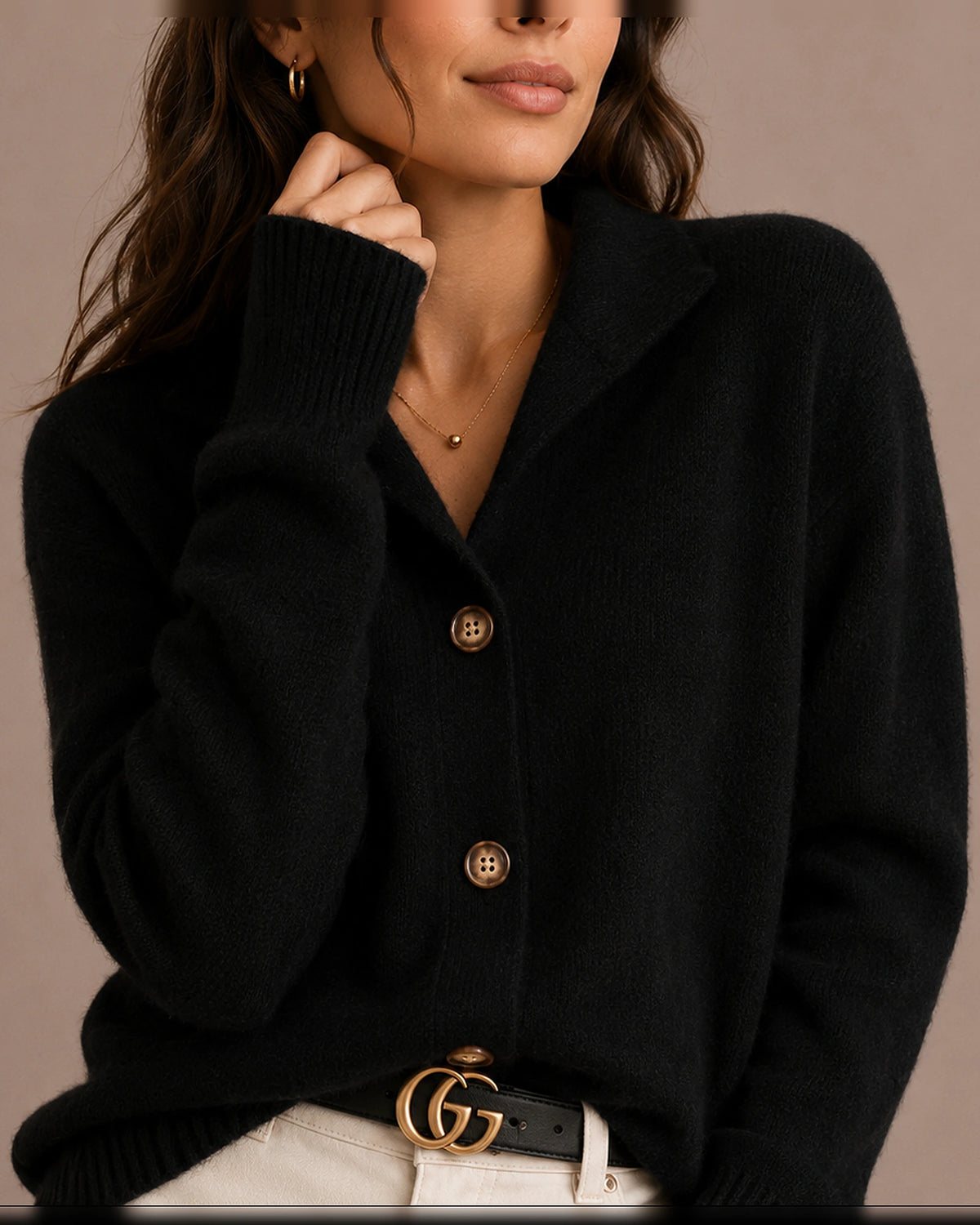 Women's Cardigan in Collared Knit with Button-Up Front, Ribbed Cuffs and Hem – Daisy