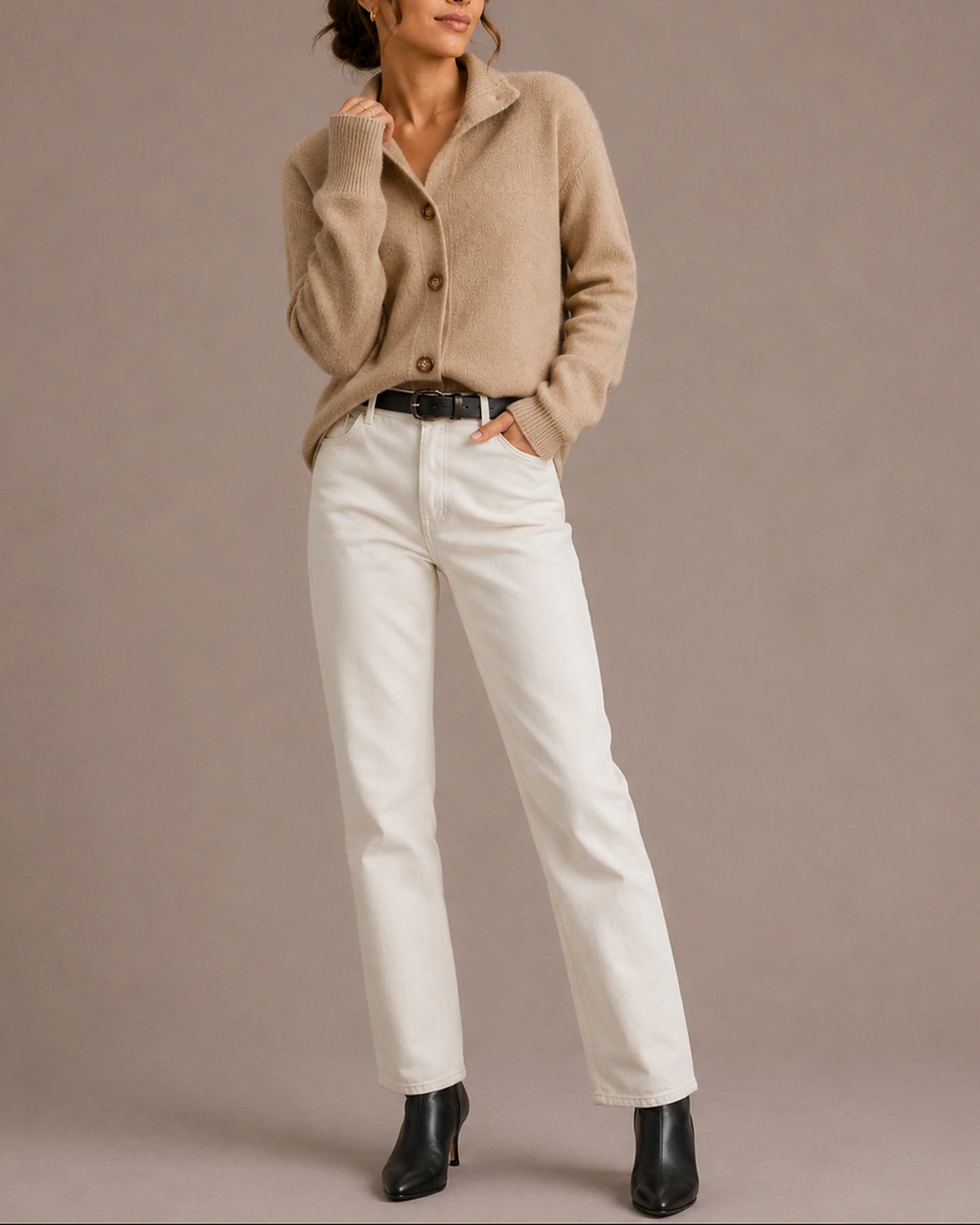 Women's Cardigan in Collared Knit with Button-Up Front, Ribbed Cuffs and Hem – Daisy