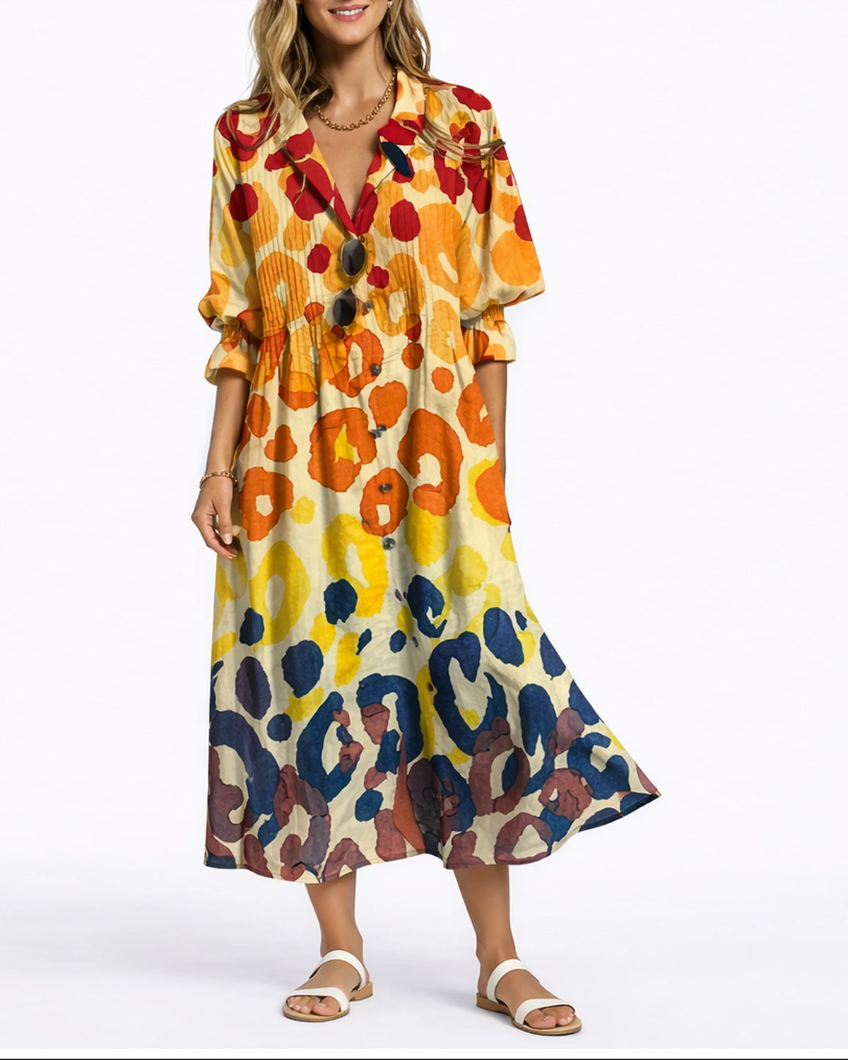 Women's Floral Maxi Dress with Pintuck Collared Shirt Bodice and Button Front – Lena Lou