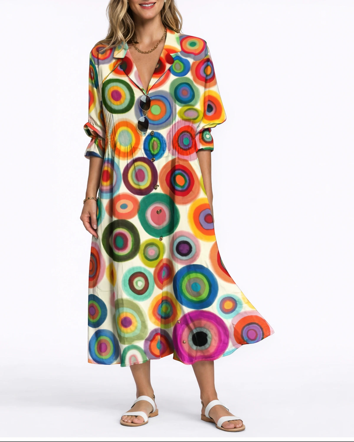 Women's Floral Maxi Dress with Pintuck Collared Shirt Bodice and Button Front – Lena Lou