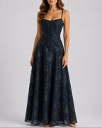Women's Corset Maxi Dress with Floral Lace Bodice and Thin Straps – Nora Rose
