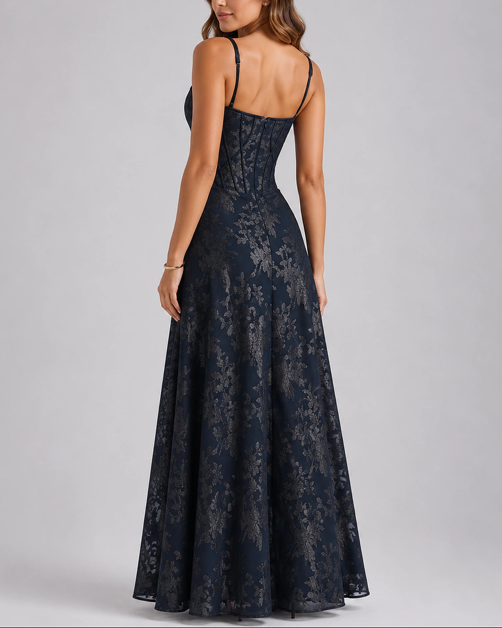 Women's Corset Maxi Dress with Floral Lace Bodice and Thin Straps – Nora Rose