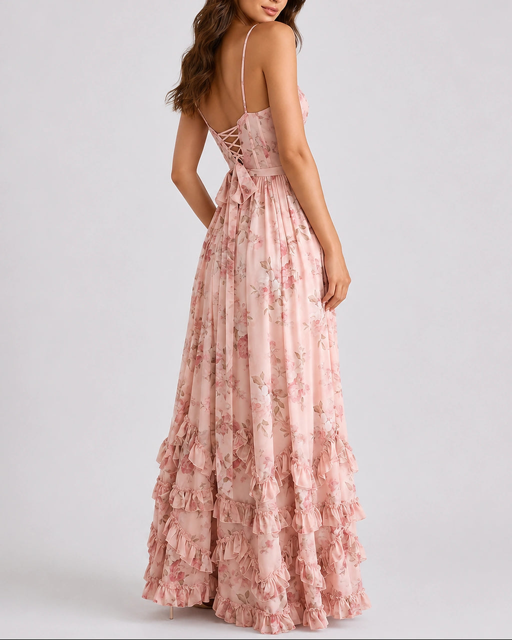 Women's Corset Summer Maxi Dress with Ruffle Hem and Thigh-High Split in Floral Print – Vera Belle