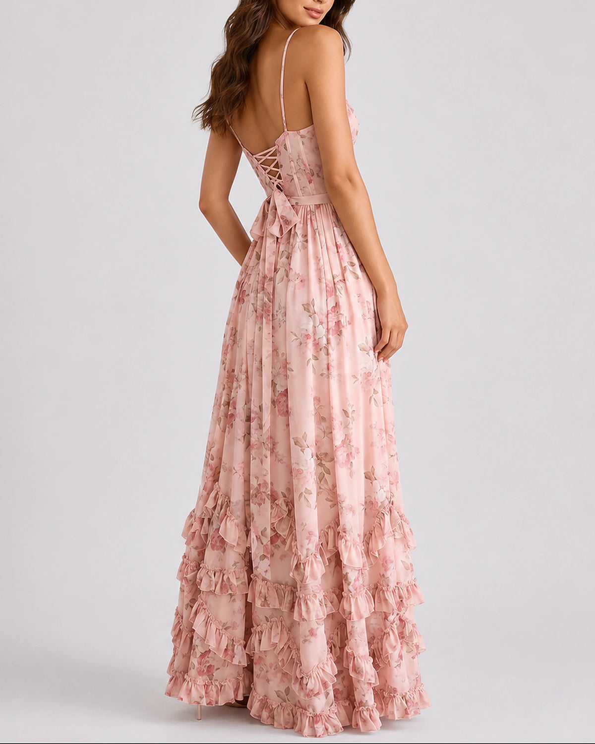 Women's Corset Summer Maxi Dress with Ruffle Hem and Thigh-High Split in Floral Print – Vera Belle