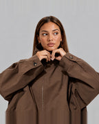 Women's Cropped Oversized Brown Bomber Jacket with High Funnel Neck – Blair