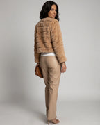 Women's Cropped Bubble Faux Fur Coat with Three-Quarter Sleeves – Violet Mae