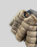 Women's Cropped Bubble Faux Fur Coat with Three-Quarter Sleeves – Violet Mae