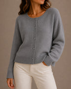 Women's Cardigan – Cropped Button-Up Knit Cardigan Sweater for Women with Ribbed Crew Neck – Hattie