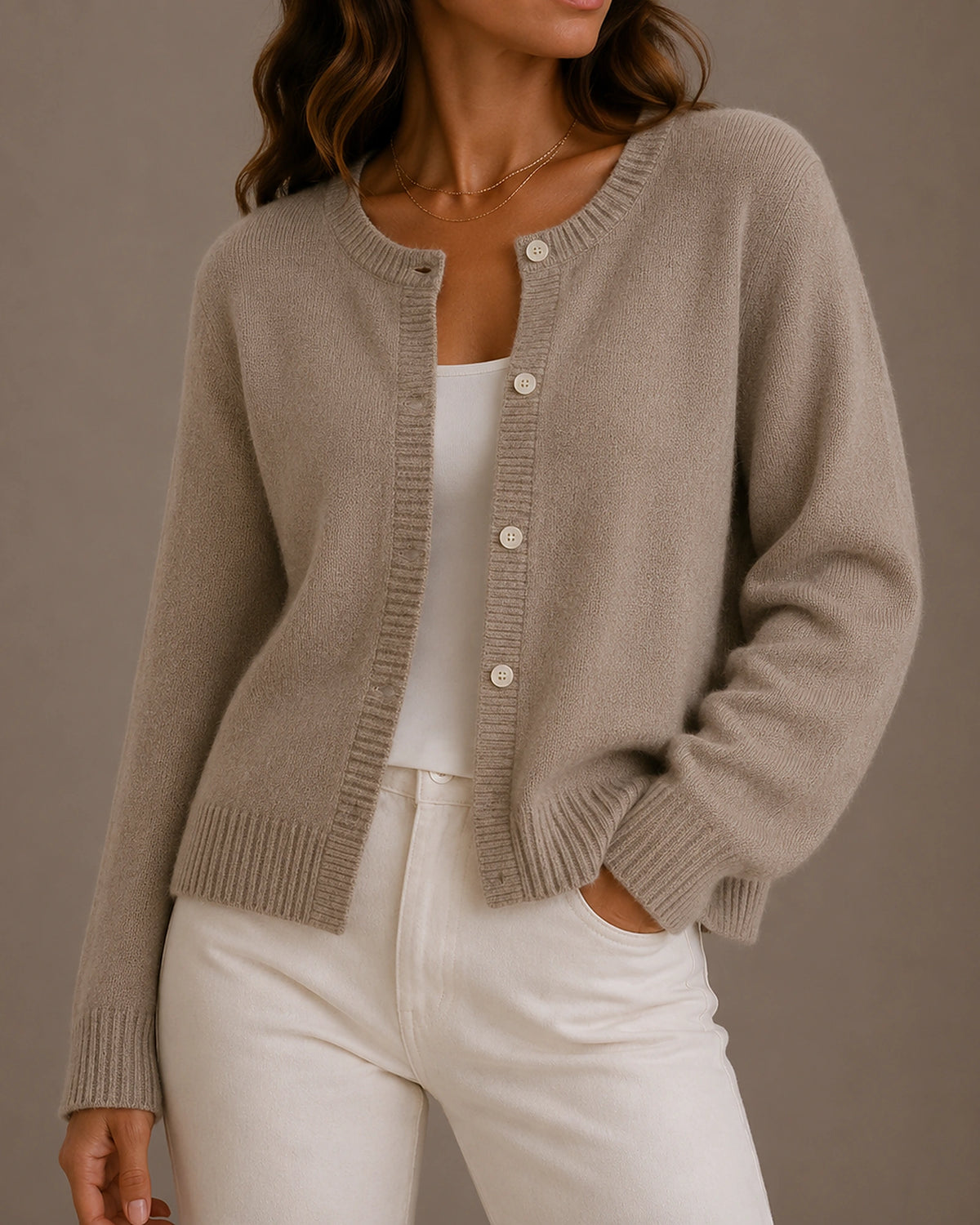 Women's Cardigan – Cropped Button-Up Knit Cardigan Sweater for Women with Ribbed Crew Neck – Hattie