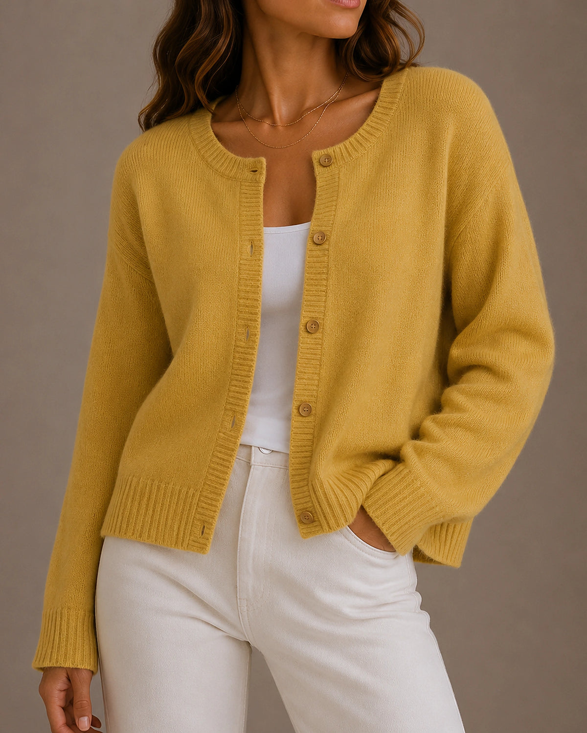 Women's Cardigan – Cropped Button-Up Knit Cardigan Sweater for Women with Ribbed Crew Neck – Hattie