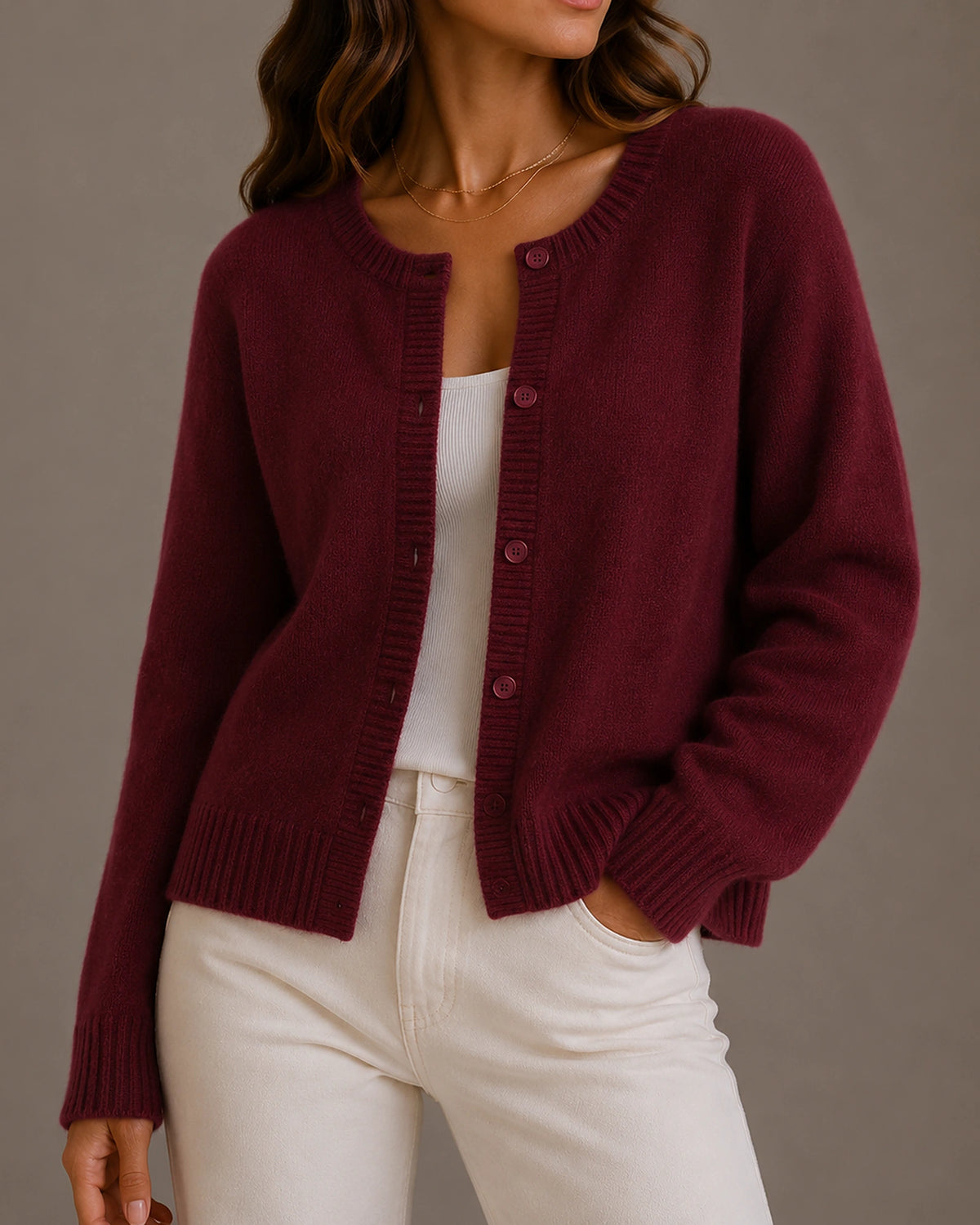 Women's Cardigan – Cropped Button-Up Knit Cardigan Sweater for Women with Ribbed Crew Neck – Hattie
