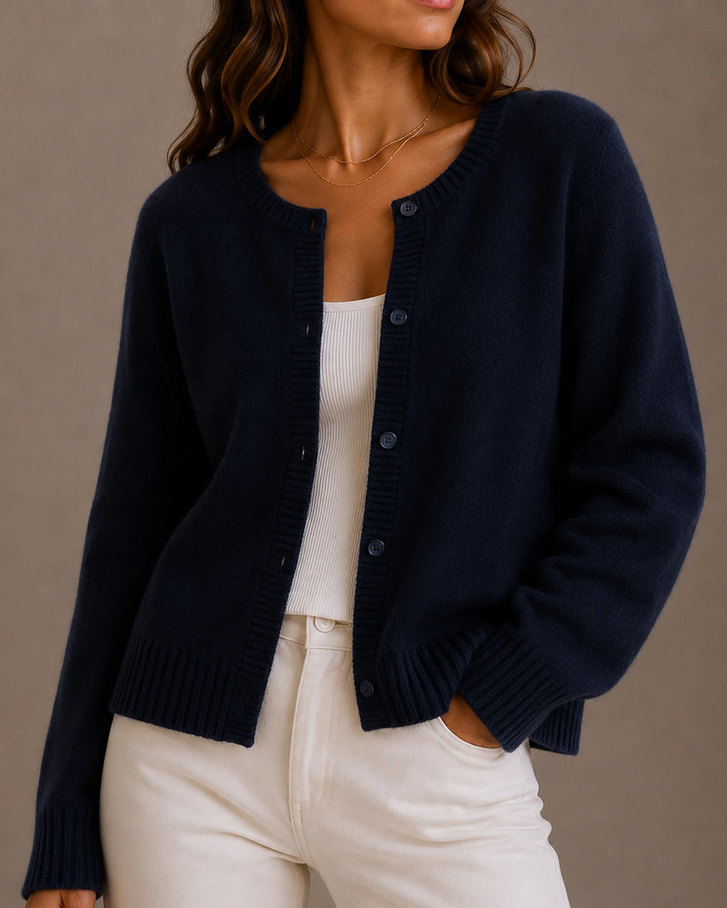 Women's Cardigan – Cropped Button-Up Knit Cardigan Sweater for Women with Ribbed Crew Neck – Hattie