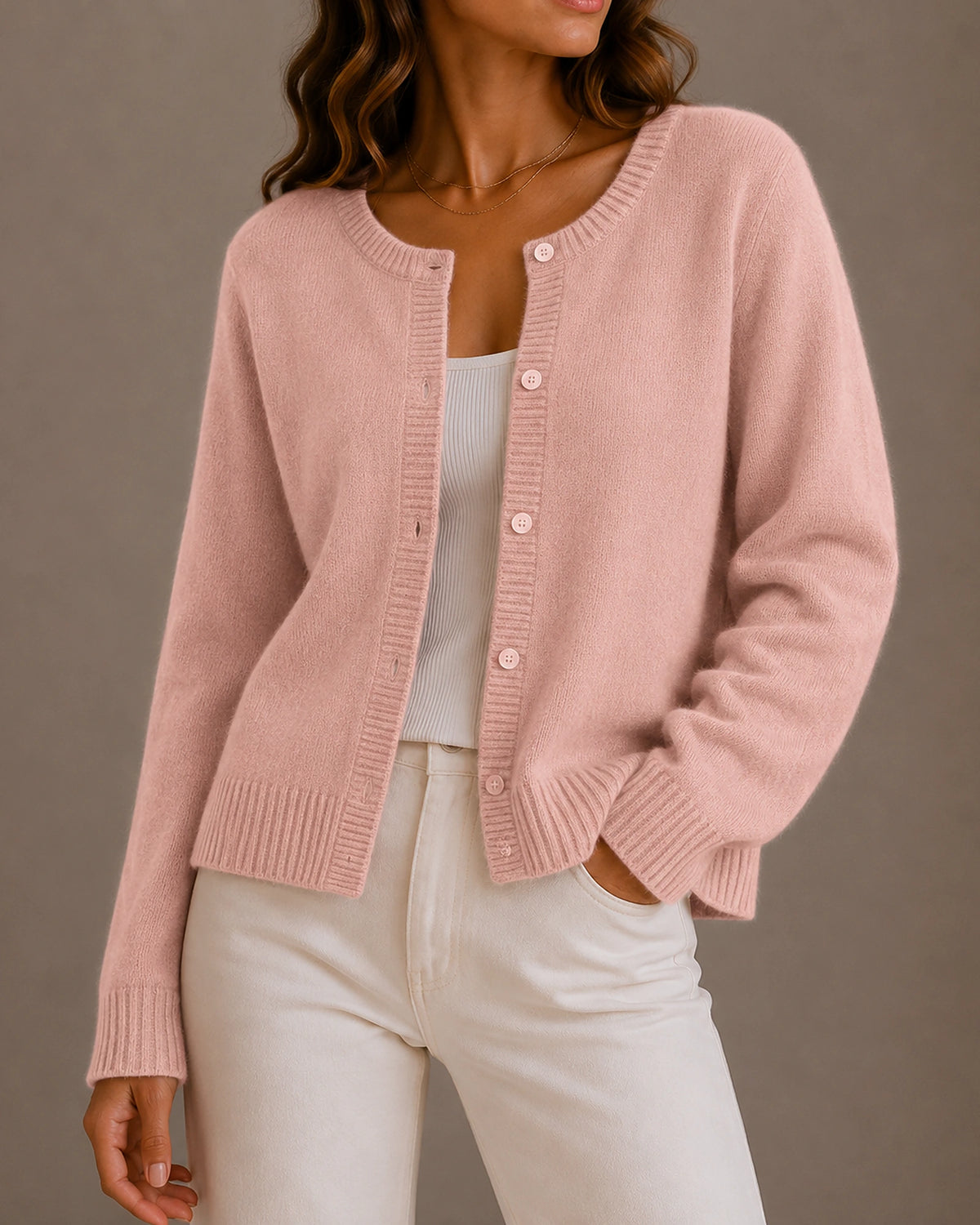 Women's Cardigan – Cropped Button-Up Knit Cardigan Sweater for Women with Ribbed Crew Neck – Hattie