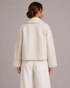 Women's Cropped Jacket with Oversized Lapel Collar, Double-Breasted Wool-Look Finish – Ella