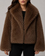 Women's Faux Fur Jacket Cropped with Oversized Collar, Fluffy Jacket for Winter – Uma