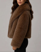 Women's Faux Fur Jacket Cropped with Oversized Collar, Fluffy Jacket for Winter – Uma