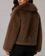 Women's Faux Fur Jacket Cropped with Oversized Collar, Fluffy Jacket for Winter – Uma